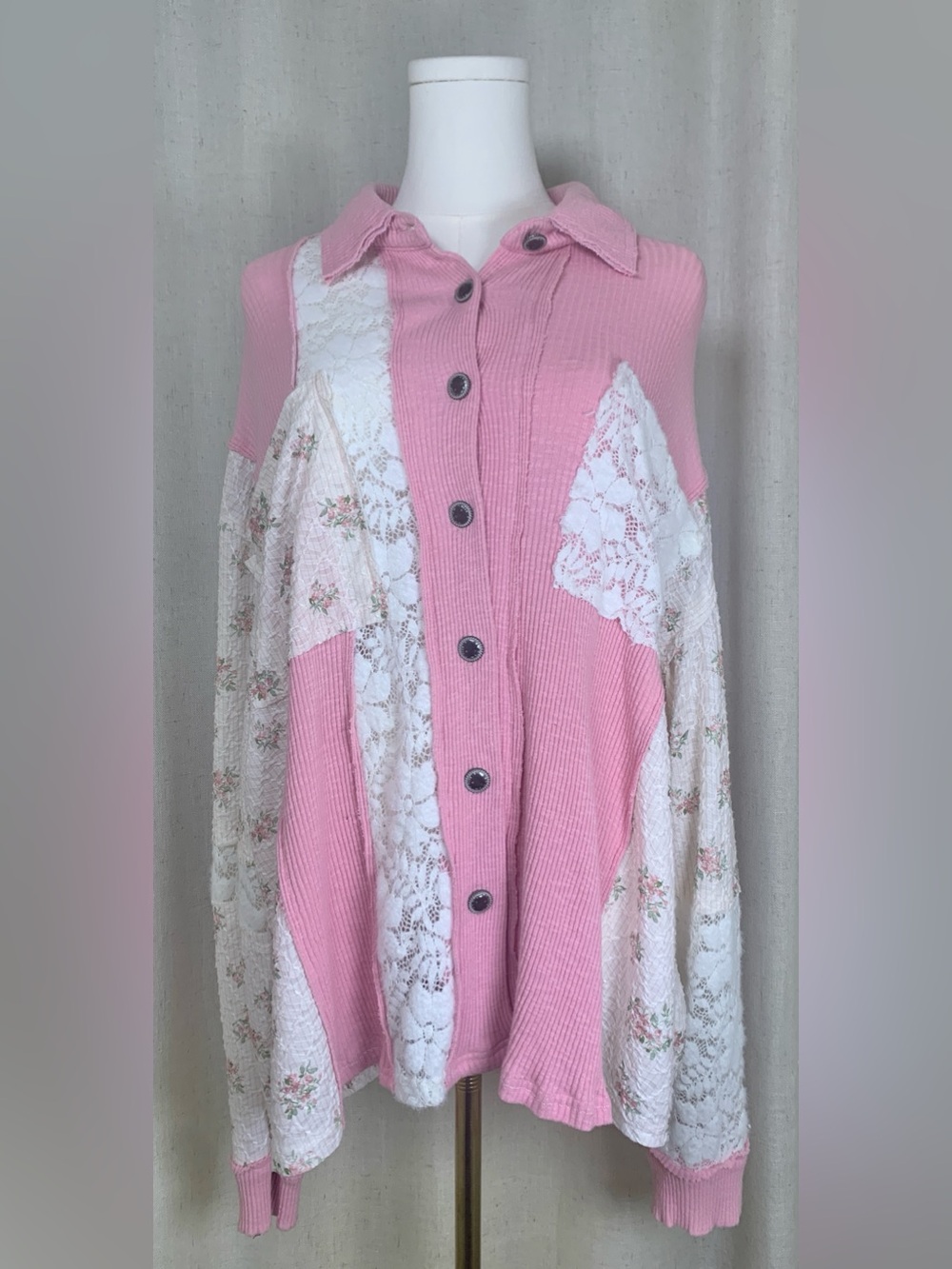 POL Pink Floral Lace Patchwork Cardigan |Size S | NEW WITH TAGS